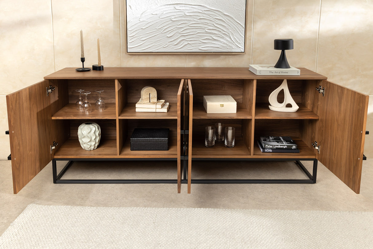 Sideboard GRANDEZZA 180cm walnut wood look w/ black metal frame