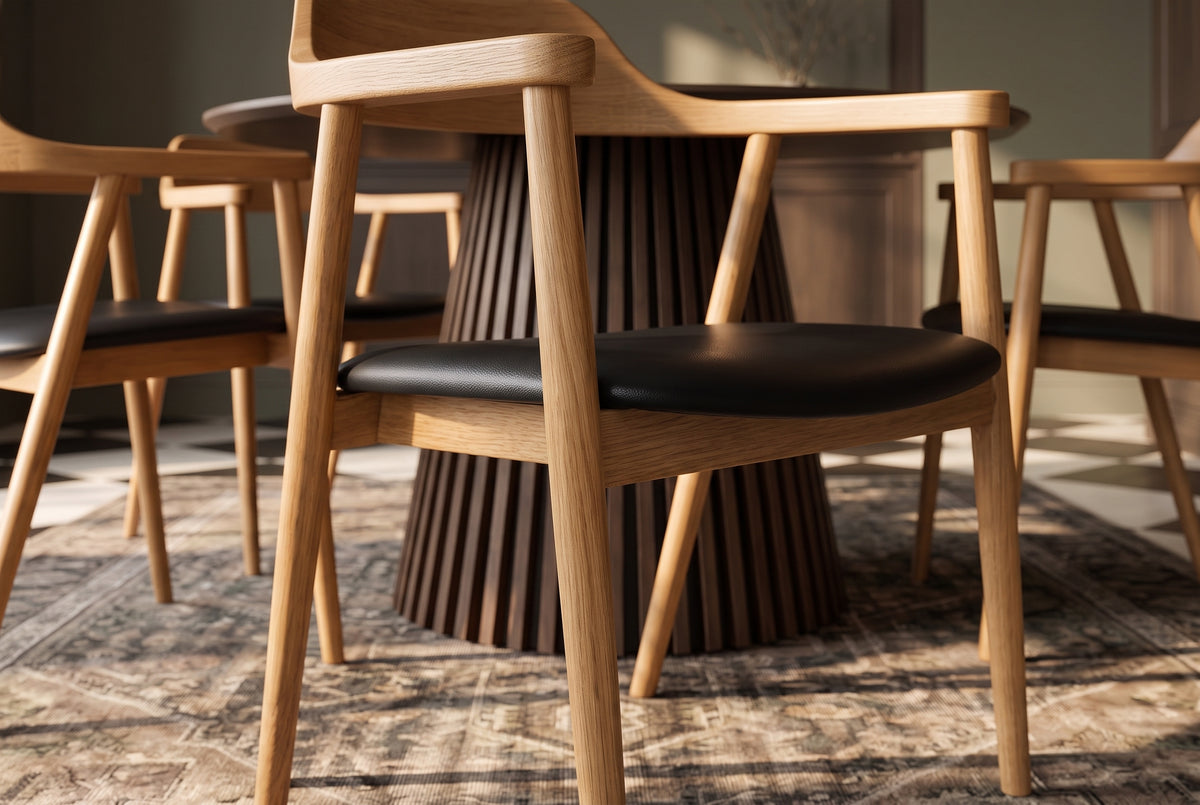 Chair VALHALLA WOOD w/ armrests artificial leather black and oak wood natural