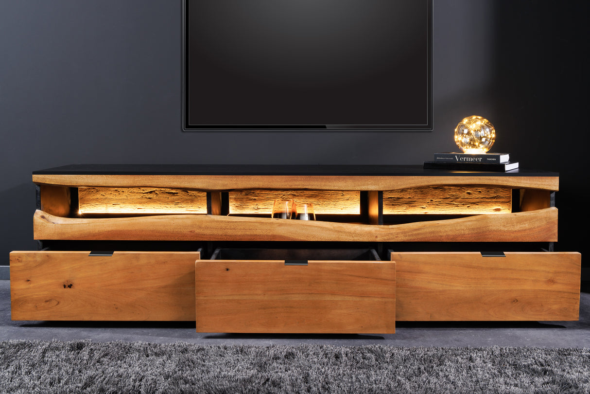 TV-Platine GRAND ACACIA 180 cm Akazienholz, Naturkante, mit LED-Beleuchtung