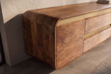 TV-Board MONZA 160cm w/ cable management fluted front rounded edges brown mango wood gold details