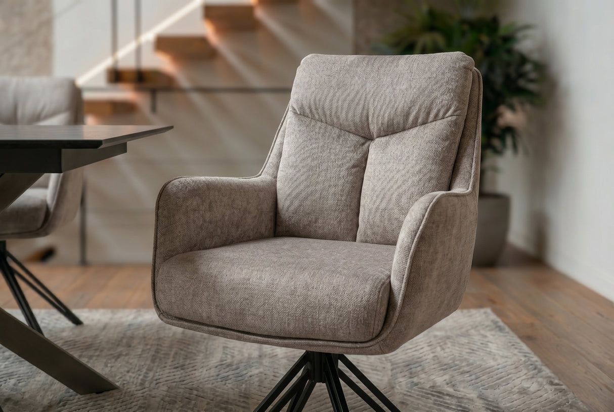 Swivel chair PROMETHEUS rotatable 180° w/ armrests vogue velour velvet taupe