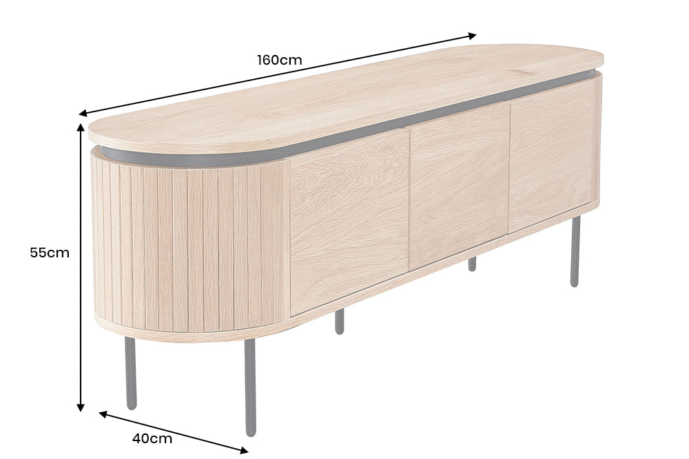 TV-Board ATELIER 160cm natural oak wood look w/ black legs