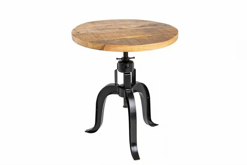 Beistelltisch ENGINEER 50cm höhenverstellbar Mangoholz natur mit schwarzem Gestell - Industrial Design