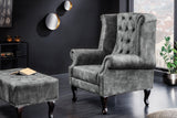 Wing chair CHESTERFIELD antique look velvet grey