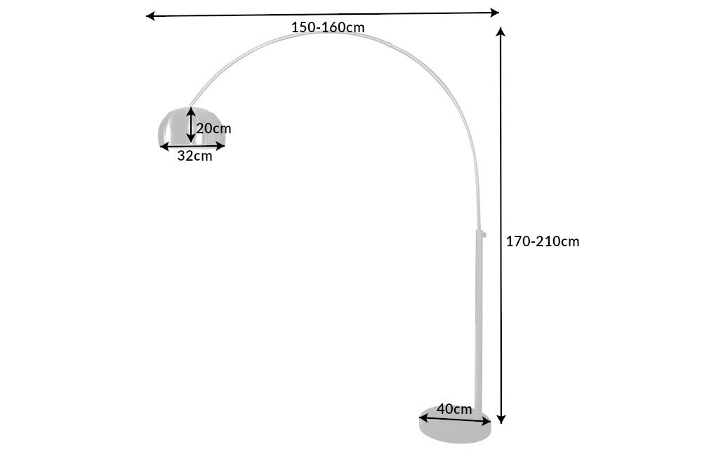 Lampadaire BIG BOW 170-210 cm chrome satiné avec base en marbre