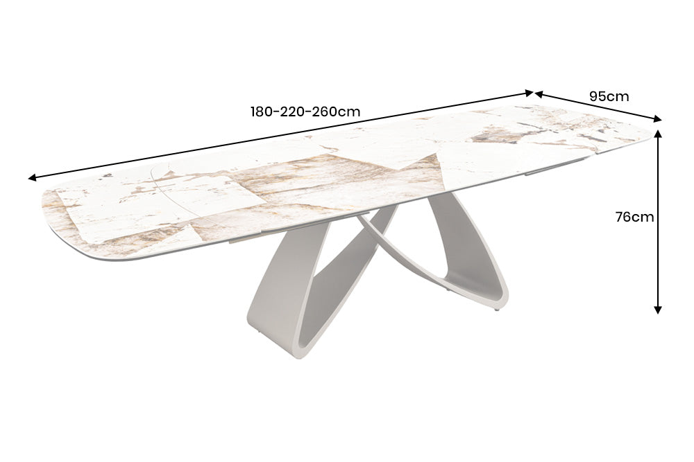 Dining table INFINITY 180-220-260cm boat-shaped extendable italian patagonia ceramic white brown