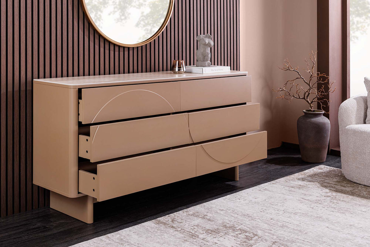 Sideboard SAVOY 150cm 3D natural w/ travertine marble ceramic top