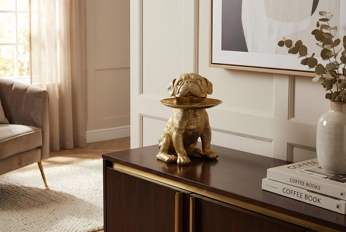 Decoration figure BULLDOG 32cm money box with storage tray gold