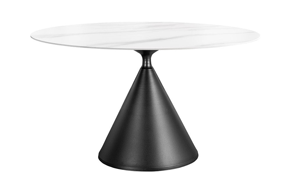 Esstisch SIGNATURE 135 cm, rund, schwarzer Metallrahmen, Keramikplatte aus weißem Marmor