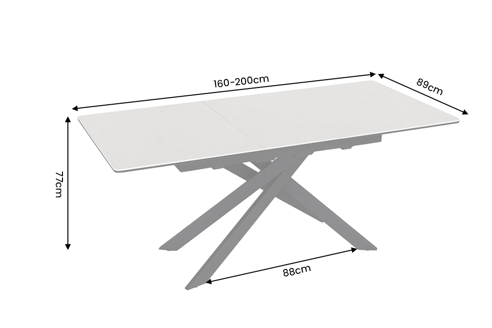Esstisch ALPINE 160-200cm ausziehbar Keramik Beton taupe mit schwarzem Sternfuß