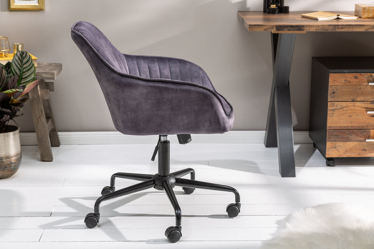 Office chair TURIN 47-56cm with armrests velvet dark grey