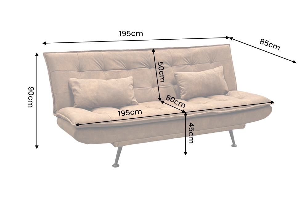 Schlafsofa JAZZ 195cm 3-Sitzer Knopfheftungsoptik Mikrofaser antik braun mit schwarzen Metallfüßen