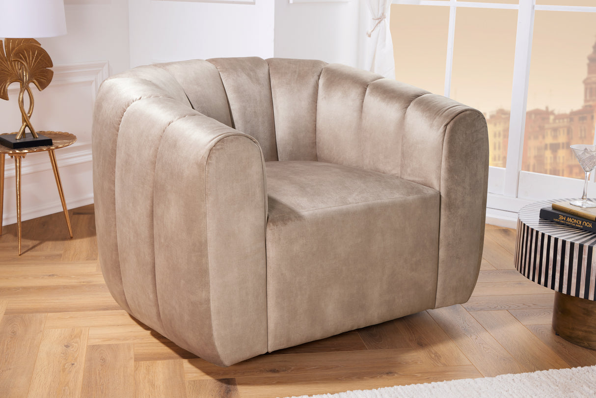 Armchair BABYLON 360° rotatable velvet champagne greige