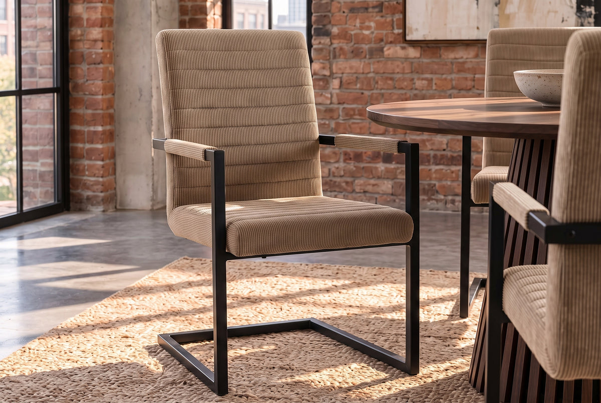 Freischwinger LOFT mit Armlehnen Kord taupe Metallgestell schwarz