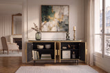 Sideboard VENEZIANO 160cm Mangoholz und Marmorplatte grün Messing
