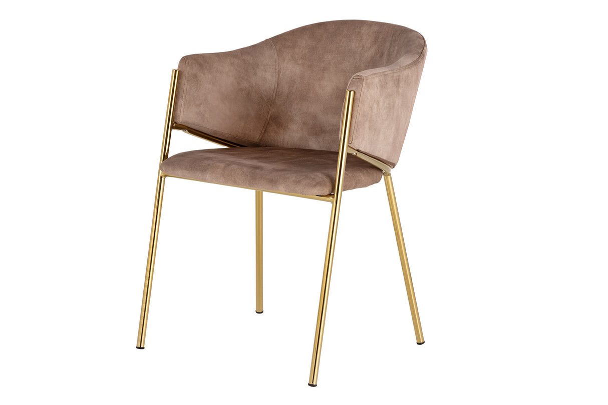 Stuhl NOBLESSE mit Armlehnen Samt champagner beige goldene Beine
