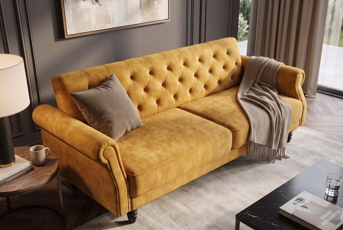 Sofa bed MAISON BELLE AFFAIRE 220cm velvet mustard yellow