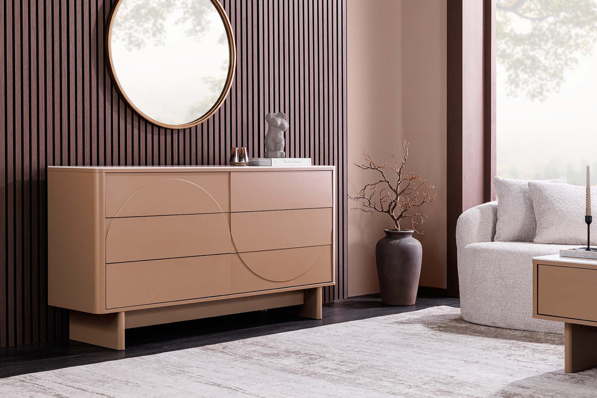 Sideboard SAVOY 150cm 3D natural w/ travertine marble ceramic top