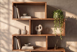 Shelf MAKASSAR XL 150cm asymmetrical open shelving sheesham wood brown stone finish