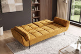 Sofa bed BOUTIQUE 215cm 3-seater w/ armrest cushions square quilting vogue velvet mustard yellow