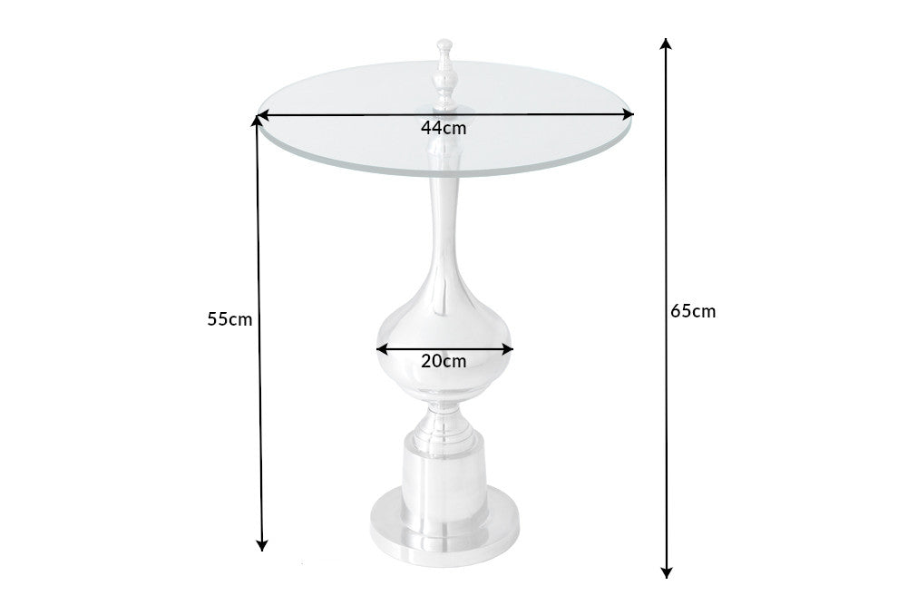 Side table ABSTRACT 65cm silver with glass plate