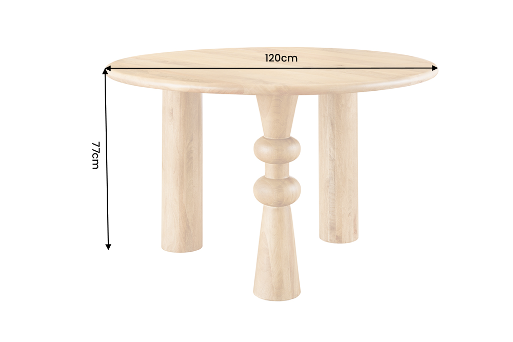 Dining table ARTE 120cm round sculptural legs mango wood natural