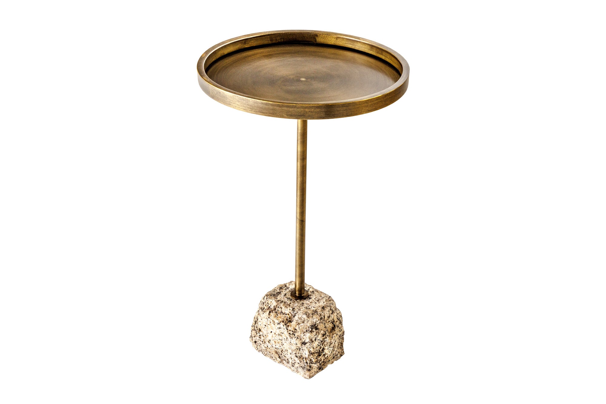 Living - Masuta laterala TRAYFUL 60cm,baza de marmura si blat culoare alama antica din fier