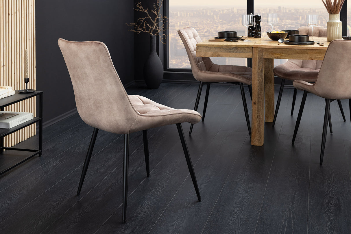 Stuhl ROADSTAR Samt Champagner-Beige mit schwarzen Metallbeinen