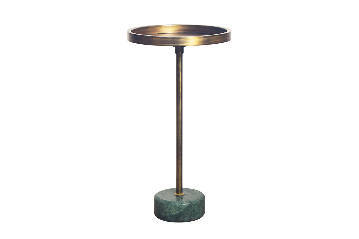 Side table TRAYFUL 60cm marble base green and top brass