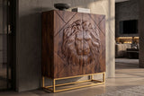 Highboard LION 120cm 3D lion front mango wood brown w/ gold metal frame
