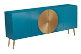 Sideboard AURUM 180cm textured front gold circle accent mango wood turquoise gold metal feet