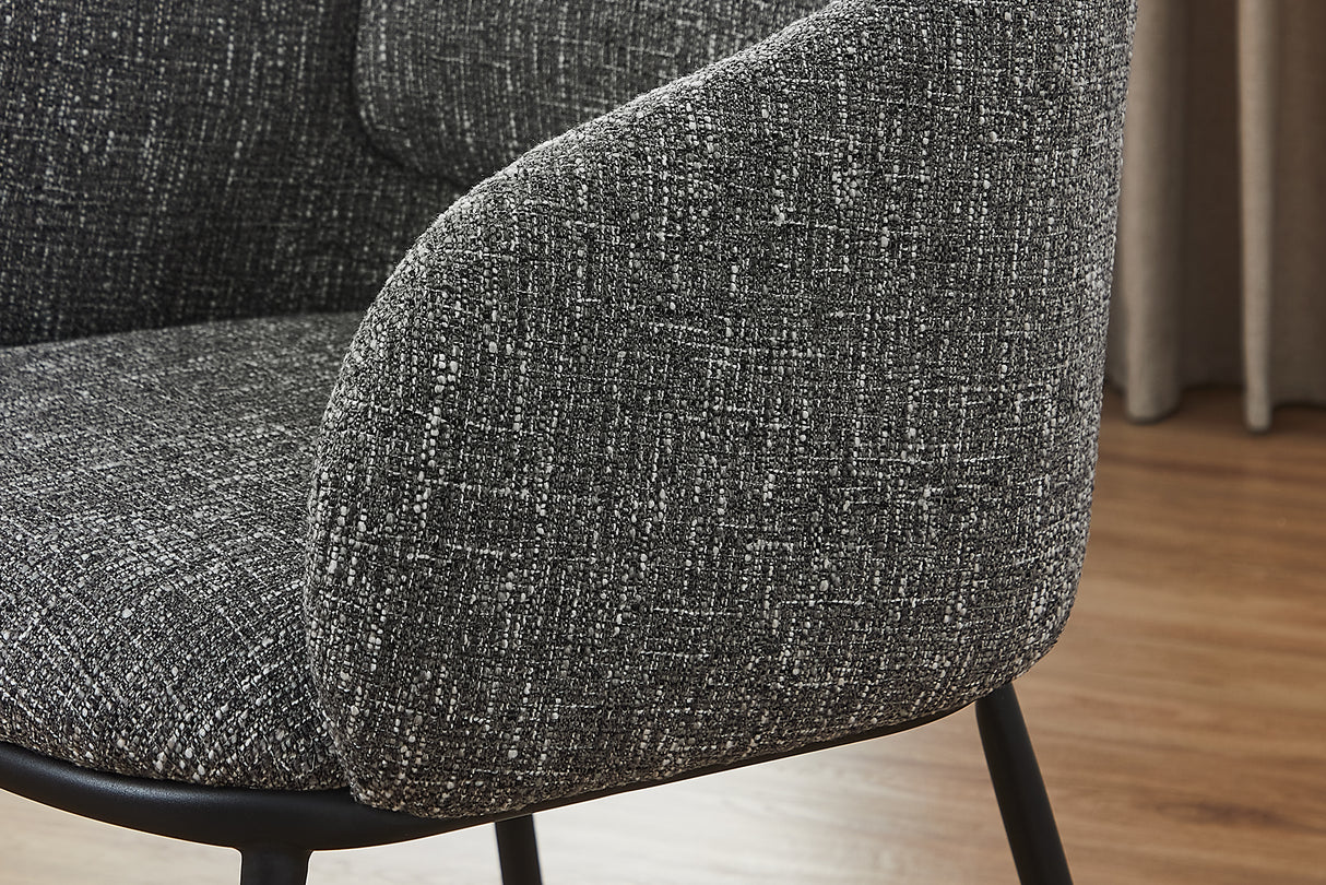 Chair FLORENZ w/ armrests textured fabric grey and black metal frame
