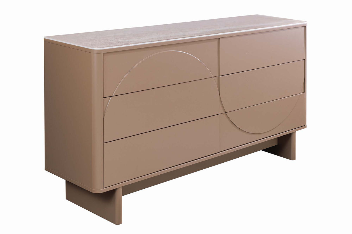 Komoda SAVOY 150cm 3D natural s keramickou deskou z travertinového mramoru