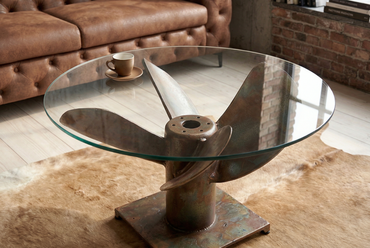 Coffee table OCEAN 60cm base part antique copper w/o glass plate