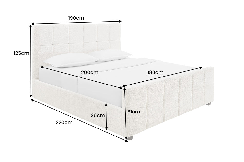 Bett PRESTIGE 180x200cm Bouclé cremefarben mit Stauraum