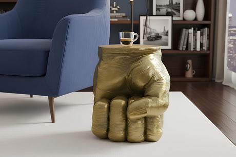 Side table FIST 50cm round handmade sculpture gold