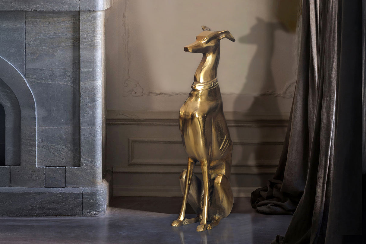 Skulptur WINDHUND 70cm Aluminium gold