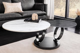 Couchtisch DANCING RINGS 80-135cm drehbare Keramikplatte weiß und anthrazit Marmoroptik