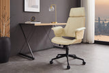 Bürostuhl MANHATTAN 44-54cm drehbar Kunstleder cremebeige und Eichenholz
