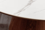 Dining table UNIQUE 120cm round walnut wood verneered ceramic white marble top