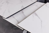 Dining table ETERNITY 160-200cm white marble look ceramic with tempered glass