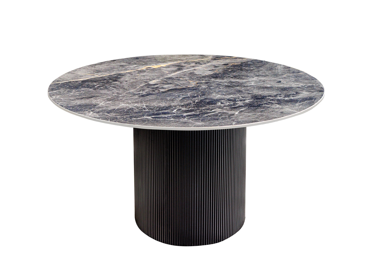 Dining table UNIQUE 120cm round dark frame ceramic grey marble top