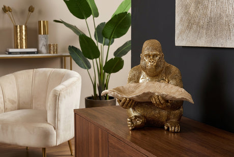 Skulpture GORILLA 40cm leafbowl gold beige
