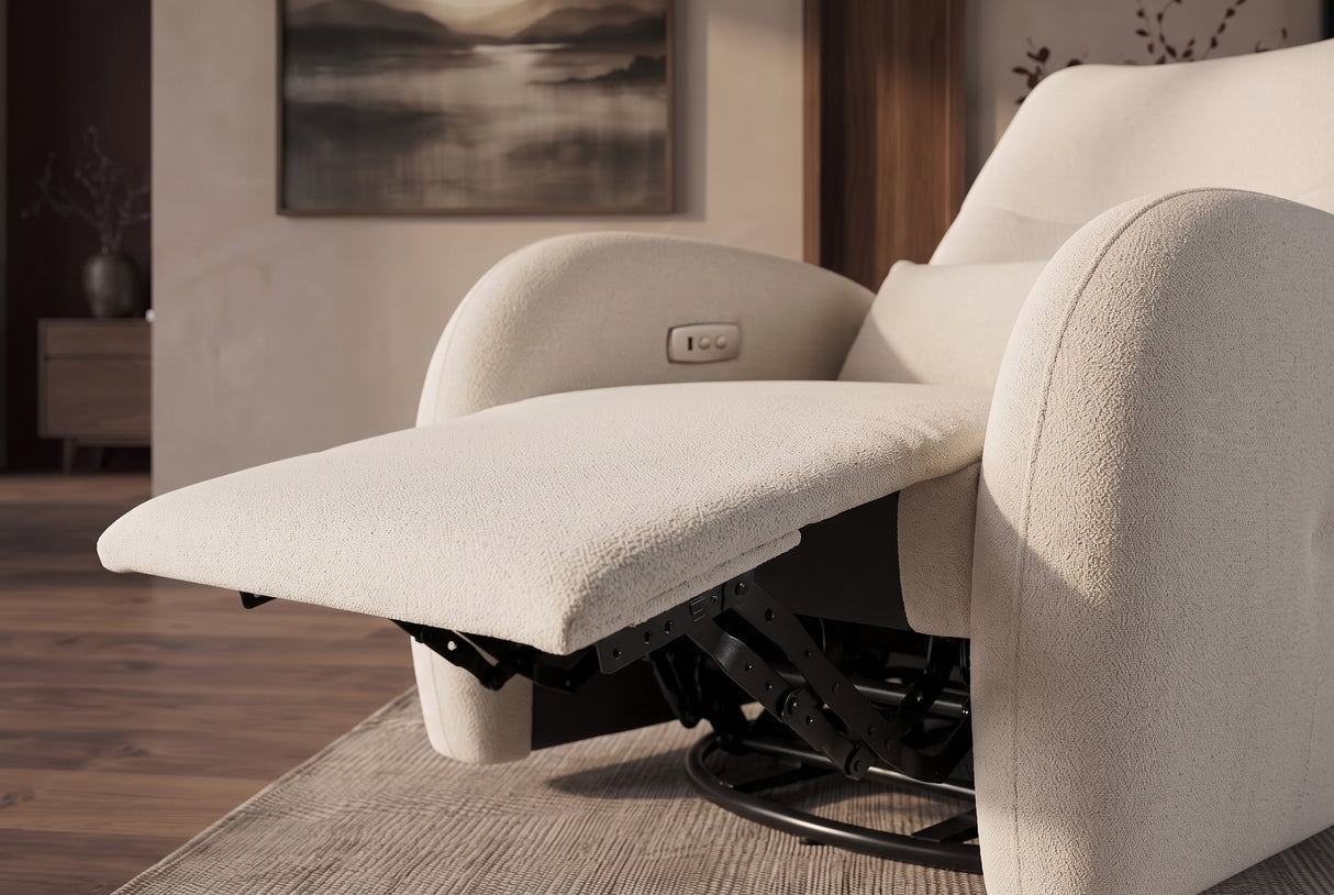 Cinema armchair PRIORITY 360° rotatable electrically adjustable w/ USB port textured fabric beige