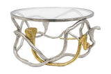 Coffee table COBRA 70 cm silver gold with glass plate