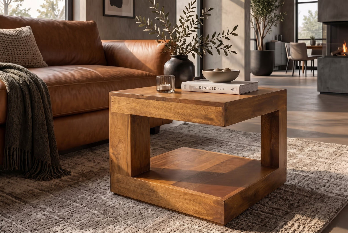 Couchtisch GIANT 45 cm mit Stauraum Mangoholz honigfarben braun