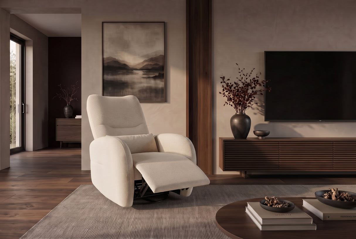 Cinema armchair PRIORITY 360° rotatable electrically adjustable w/ USB port textured fabric beige