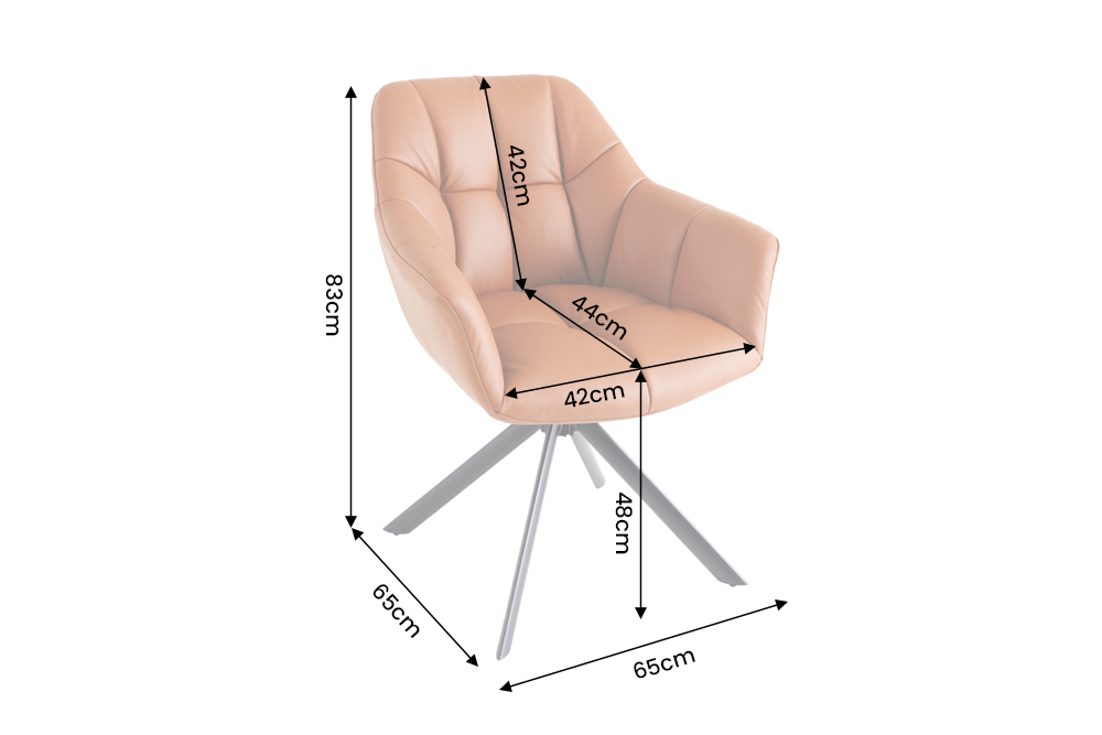Swivel chair PAPILLON 180° rotatable w/ armrests leather cognac