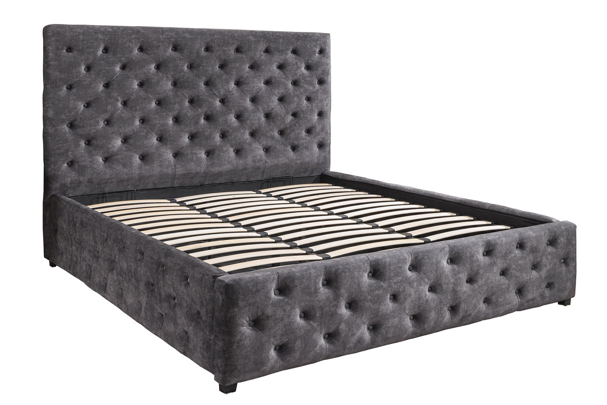 Bett PARIS 180x200cm CHESTERFIELD-Look Samt grau mit Stauraum