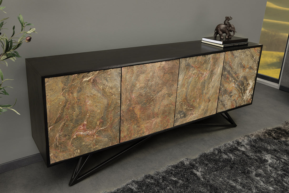 Sideboard MONTAIN SOUL 175cm Akazie Natursteinoptik schwarz natur